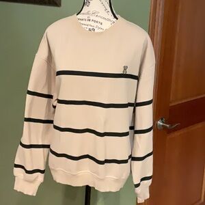 H&M Cream and Black Crewneck Sweater with Stripes